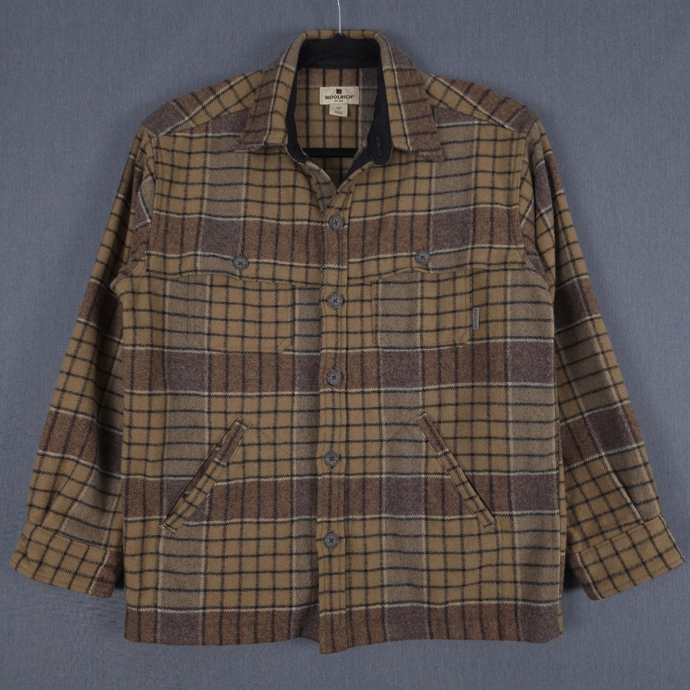 Woolrich Mackinaw Cruiser Shirt Jacket Mens Medium Brown Plaid Wool Shacket 102